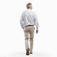 portrait of mature man walking, transparent, isolated in white