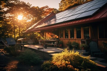 morning light with roof with solar cells