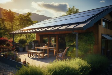 morning light with roof with solar cells