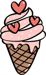 Cute Birthday ice cream cake outline doodle cartoon illustration