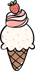 Cute Birthday ice cream cake outline doodle cartoon illustration