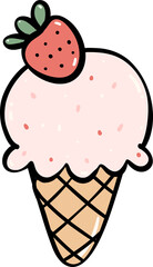 Cute Birthday ice cream cake outline doodle cartoon illustration