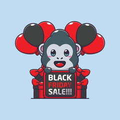 cute gorilla happy in black friday sale cartoon vector illustration