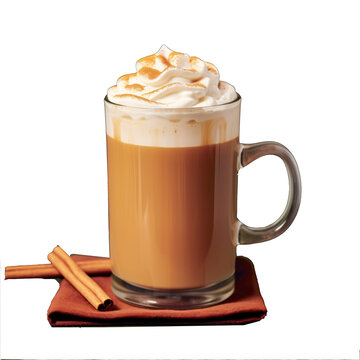  Coffee with whipped cream and caramel topping  isolated on the transparent background PNG.