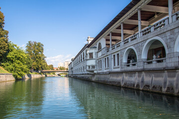 Ljubljanica River, downtown Ljubljana. Slovenia