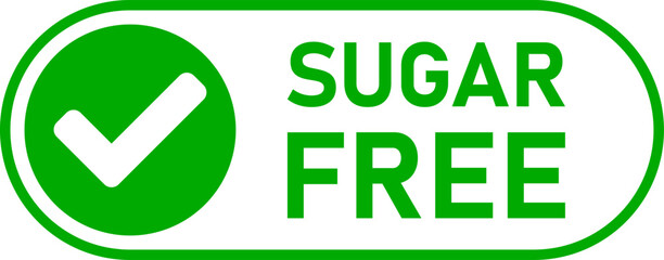 Sugar Free Green Info Label with Toggle Style Tick Checkmark Icon. Vector Image.