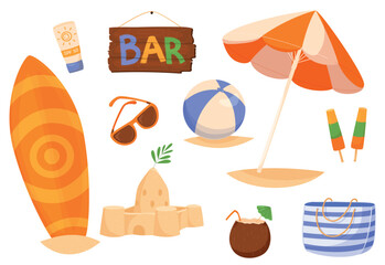 Set of summer element, beach accessories for sea holidays © orange_rabbbit