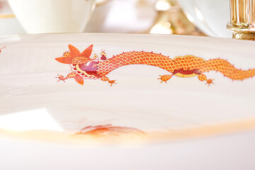 Vintage dining set unique porcelain tableware europe dragons and phoenix