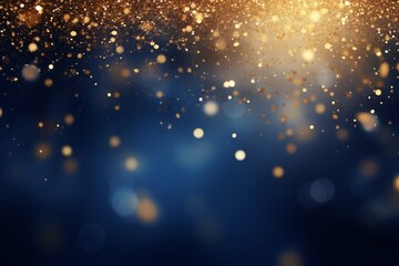 abstract background with Dark blue and gold particle. Christmas Golden light shine particles bokeh on navy blue background. Gold foil texture