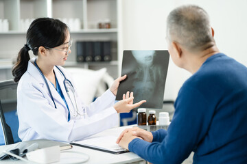 Concerned senior old patient, patient talks with healthcare professional.