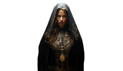 Portrait of Catholic Nun  isolated PNG transparent Halloween Theme Art, Generative AI    