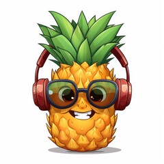 A pineapple wearing headphones and sunglasses. Digital art.