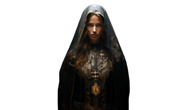Portrait of Catholic Nun  isolated PNG transparent Halloween Theme Art, Generative AI    