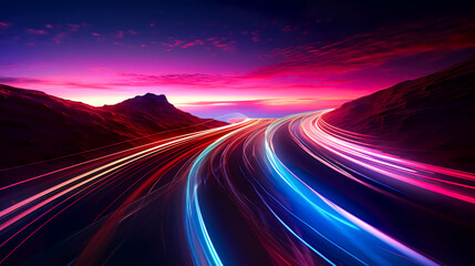 highway at night, abstract background with neon light