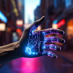 Futuristic Cybernetic Robotic Hand in Cyberpunk Style