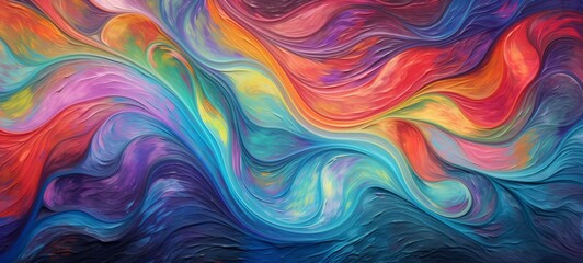 Abstract marbled acrylic crayon paint ink painted waves painting texture colorful background banner - Bold colors, rainbow color swirls wave