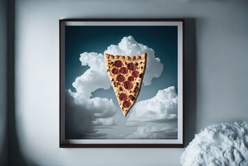 picture black frame mockup  of pizza is hanging on wall