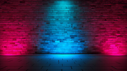 Standup comic night, Ground Three Spotlights Neon light on brick wall