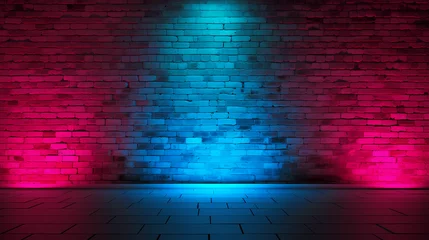 Photo sur Plexiglas Mur de briques Standup comic night, Ground Three Spotlights Neon light on brick wall