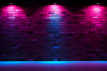 Standup comic night, Spotlight Neon light on brick wall - obrazy, fototapety, plakaty