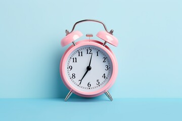 close-up of vintage alarm clock against minimalist theme background