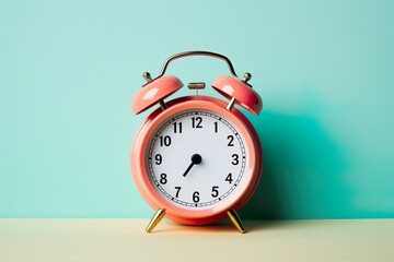 close-up of vintage alarm clock against minimalist theme background - obrazy, fototapety, plakaty