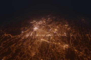 Aerial view on Chattanooga (USA) from south. Top view on modern city at night from space