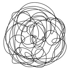 Abstract ball made of doodles. A fantasy of curls. Sketch. Vector illustration. A hand-drawn object made of tangled lines. Outline on isolated background. Idea for web design.