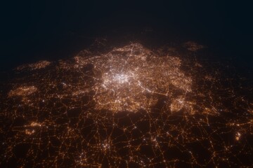 Aerial view on Bristol (United Kingdom) from south. Top view on modern city at night from satellite
