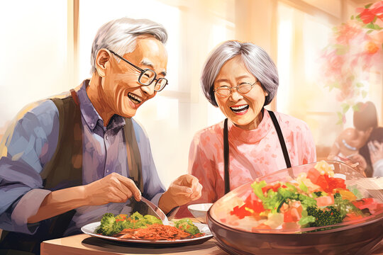 Seniors immersed in different cultures, savoring local cuisine at traditional celebrations