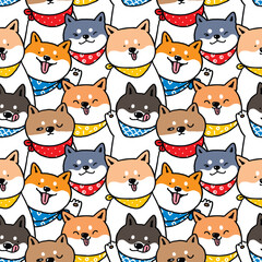 Obraz premium Seamless Pattern of Cute Cartoon Shiba Inu dog Illustration