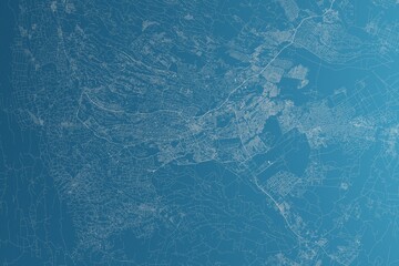 Map of the streets of Nairobi (Kenya) made with white lines on blue paper. Rough background. 3d render, illustration