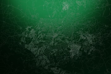 Street map of Harare (Zimbabwe) engraved on green metal background. Light is coming from top. 3d render, illustration - obrazy, fototapety, plakaty