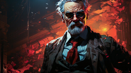 Provocative image of authoritative man in suit, an artistic vision of a high school teacher or principal. Modern and brutally raw, evokes deep emotions.