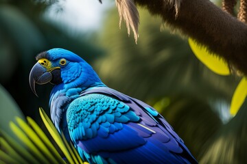 blue parrot sitting in the palm tree