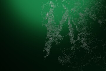 Street map of Mumbai (India) engraved on green metal background. Light is coming from top. 3d render, illustration