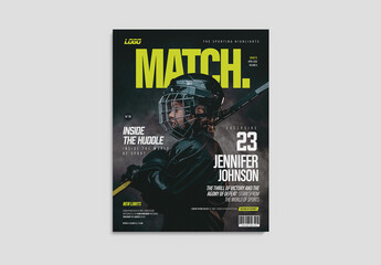 Sport Magazine Cover Layout in Black and Green Neon Theme