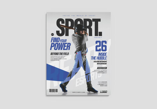 Sport Magazine Cover Layout Baseball Blue Theme