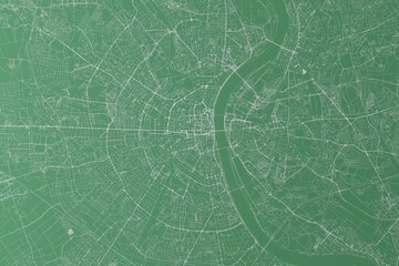Stylized map of the streets of Cologne (Germany) made with white lines on green background. Top view. 3d render, illustration - obrazy, fototapety, plakaty
