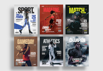 Sport Magazine Cover Layout Set Modern Theme