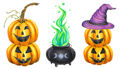 magic witch's cauldron painted in Halloween watercolor