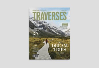 Travel Magazine Cover Layout for Adventure Outdoor Activity Nature Explore Book