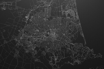 Street map of Christchurch (New Zealand) on black paper with light coming from top - obrazy, fototapety, plakaty