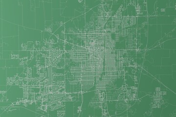 Stylized map of the streets of Springfield (Illinois, USA) made with white lines on green background. Top view. 3d render, illustration