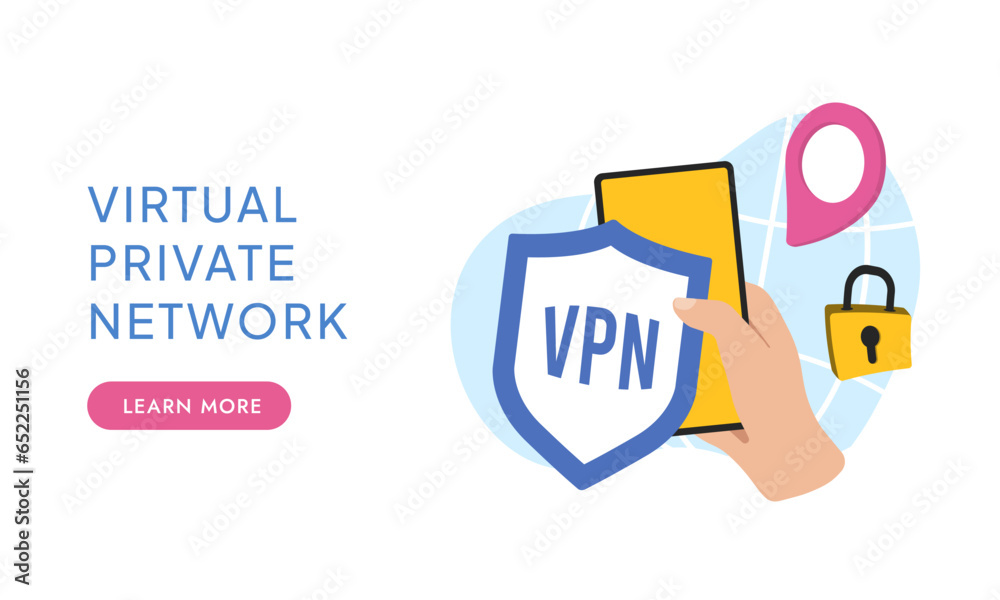 Poster vpn virtual private network service software. internet security and vpn privacy data encryption. fla