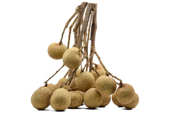 Close-up longan (Dimocarpus longan) isolated on white background used for fruit background. Thailand popular fruits,seasonal fruit, have path