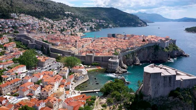 The aerial view of Dubrovnik, a city in southern Croatia fronting the Adriatic Sea, Europe. Old city center of famous town Dubrovnik, Croatia. Dubrovnik historic city of Croatia in Dalmatia.