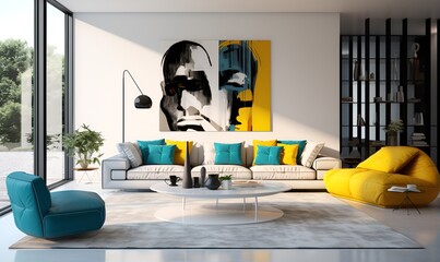 contrast bright color interior modern minimalist, ai generative