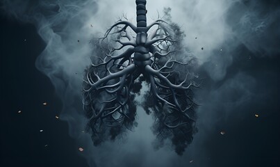 illustration of burnt black damaged lungs, ai generative - obrazy, fototapety, plakaty