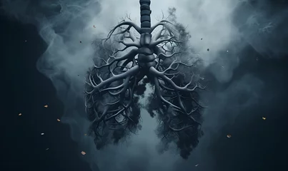 Foto op Plexiglas illustration of burnt black damaged lungs, ai generative © Miftah